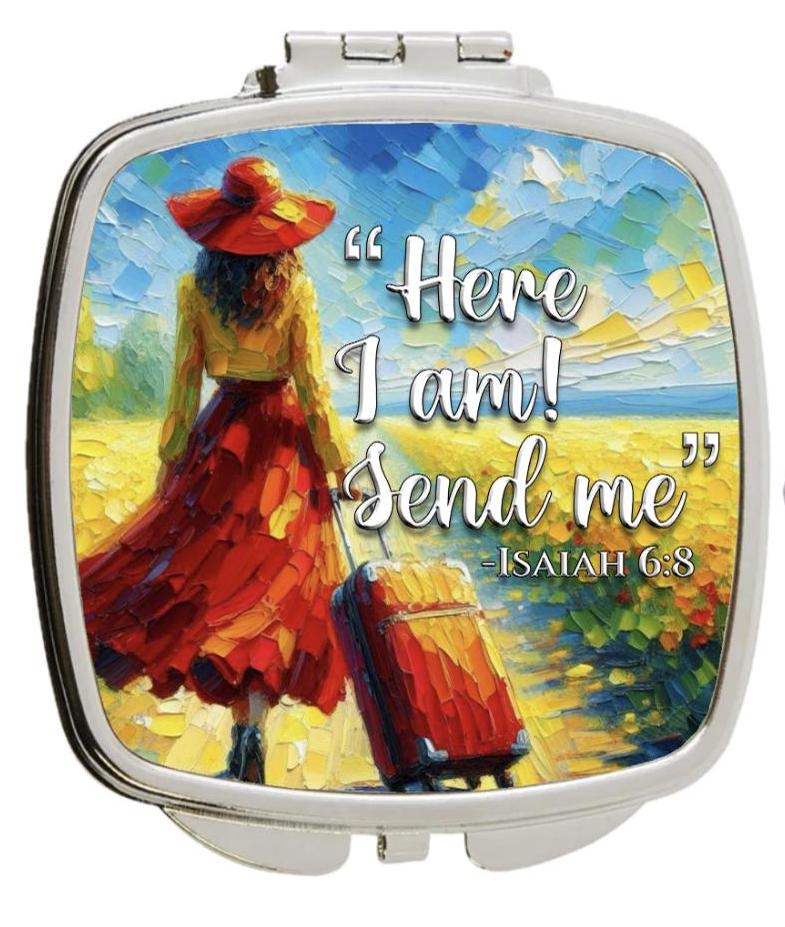 JW.org gift, Isaiah 6:8 “Here I am! Send me” " compact mirror. JW gift. Two options
