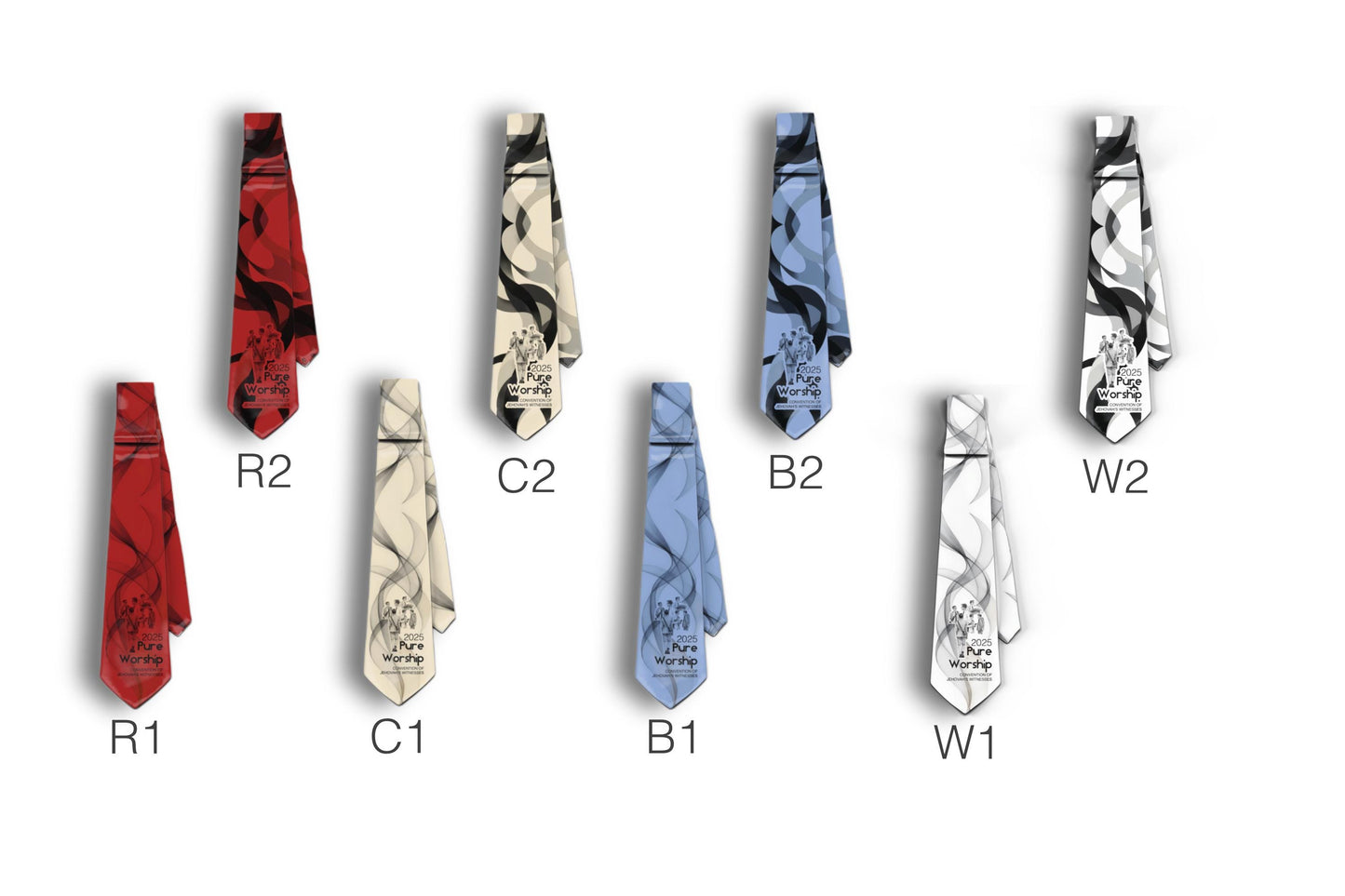 JW theme Neckties 2025 Regional Convention "Pure Worship" standard size 58” custom jw.org neckties. # cream, blue, red white.