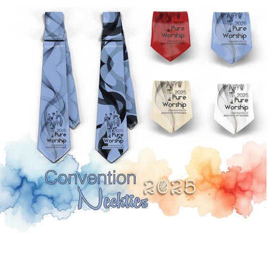 JW theme Neckties 2025 Regional Convention "Pure Worship" standard size 58” custom jw.org neckties. # cream, blue, red white.