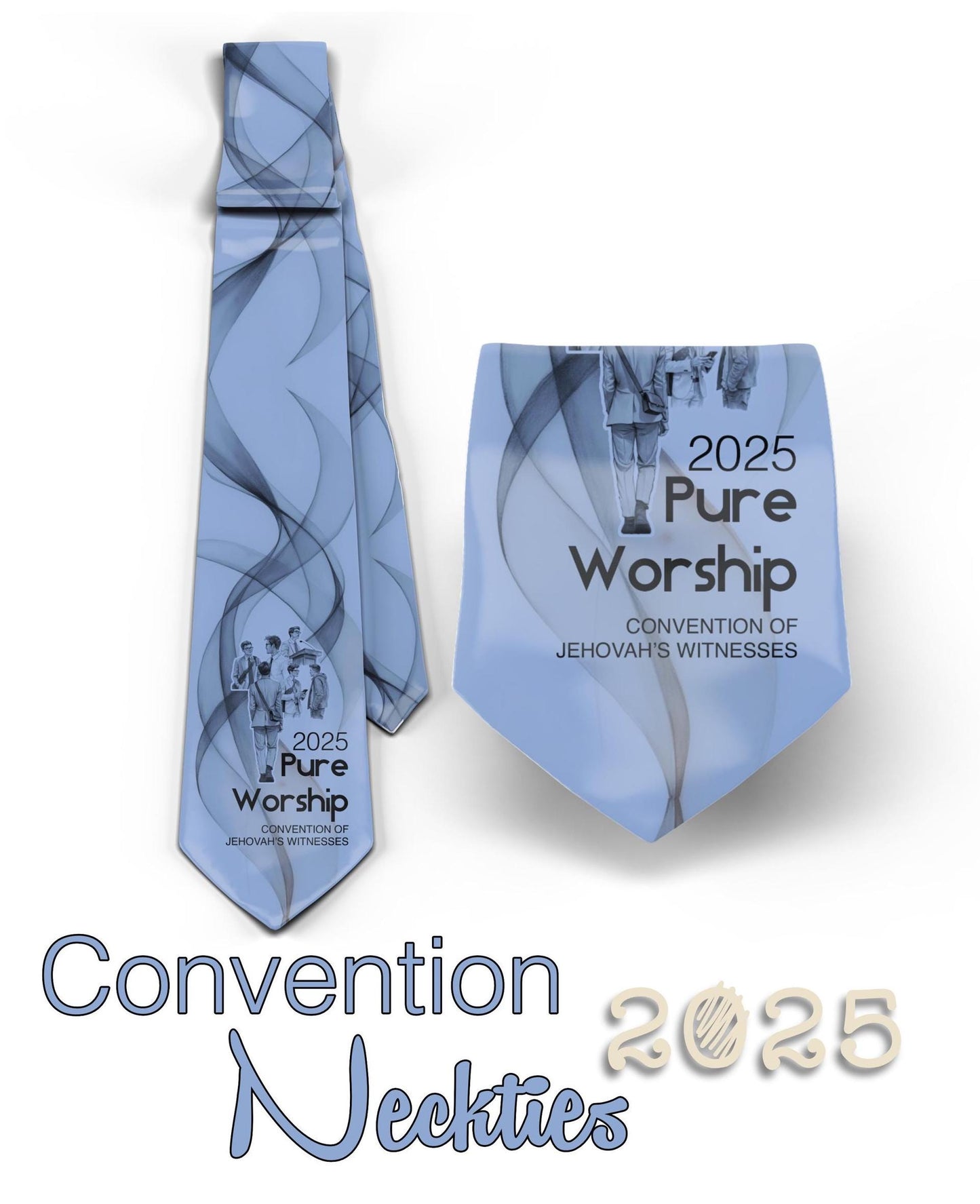 JW theme Neckties 2025 Regional Convention "Pure Worship" standard size 58” custom jw.org neckties. # cream, blue, red white.