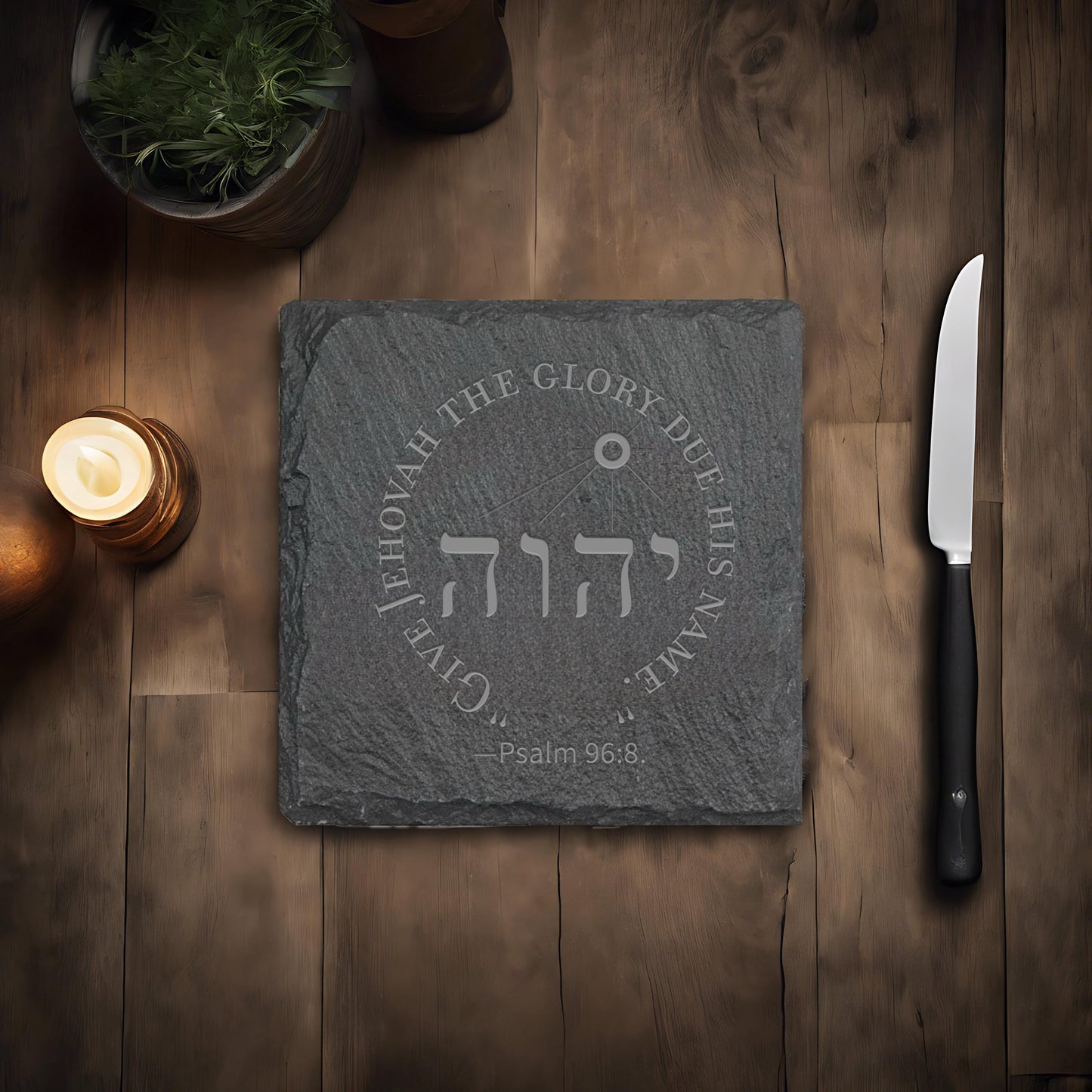 JW “2025 year text” edition Stone Slate Coasters. 4” set of 4. JW Gifts. Engraved slate stone coasters “Give Jehovah the glory due his name”