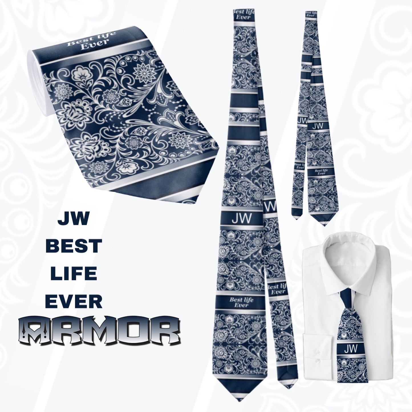 JW theme Neckties "Best life Ever-Armor" standard size 58" or XL 62” custom jw.org neckties. Gift, Pioneer School.
