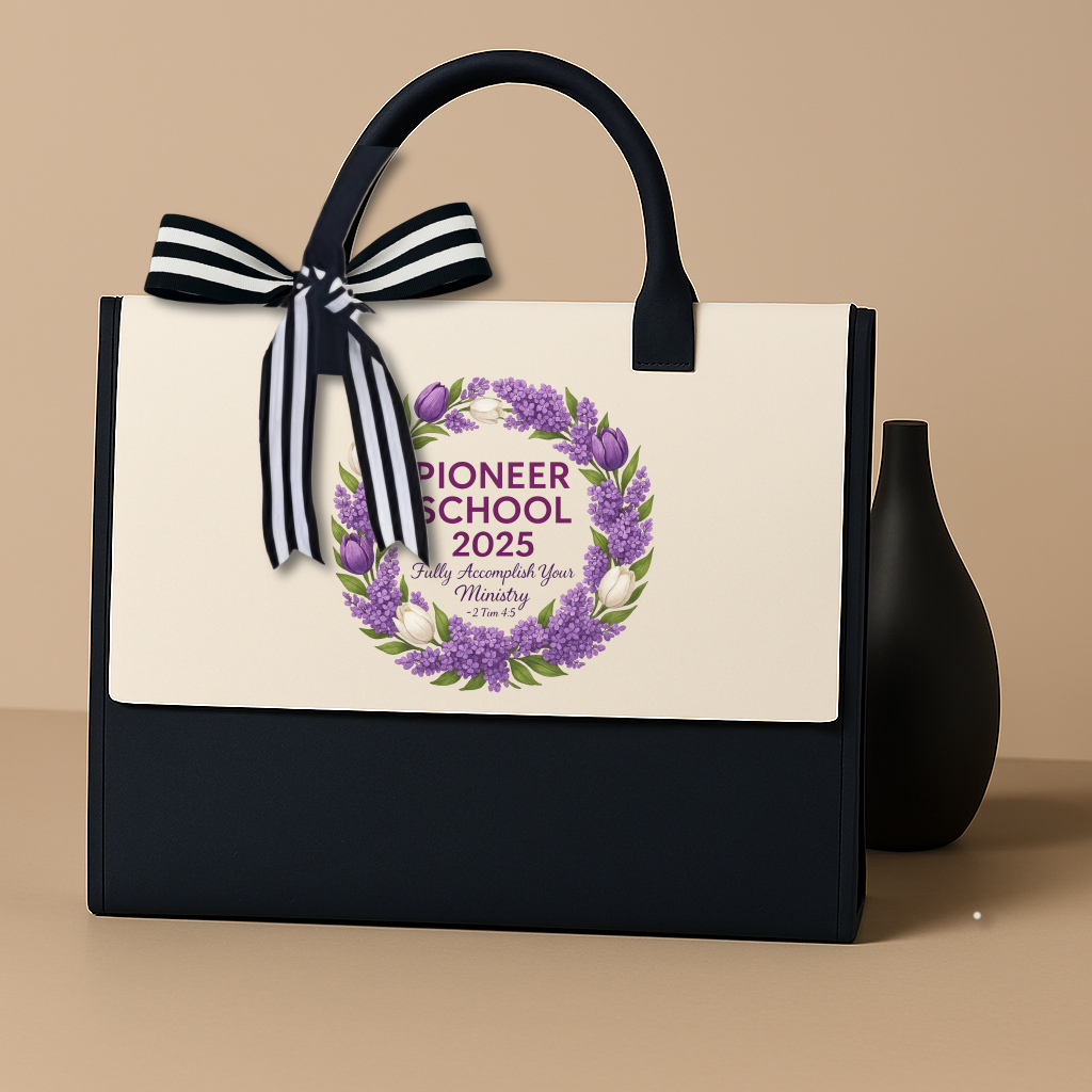 JW Theme pioneer school modern tote bag. 2025 15.8 × 11.8 × 6.8 inches (40 × 30 × 17 cm # Lilac arangements