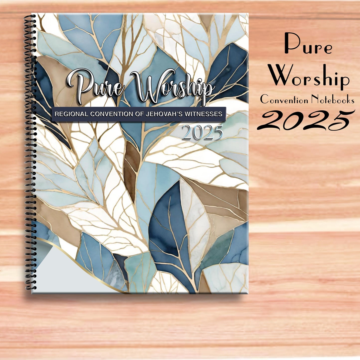 JW notebook . 2025 Regional Convention.”PURE WORSHIP ” program block ready notebook. 8.5 x 11 standard . Safe Coils. #7. Gold leaf