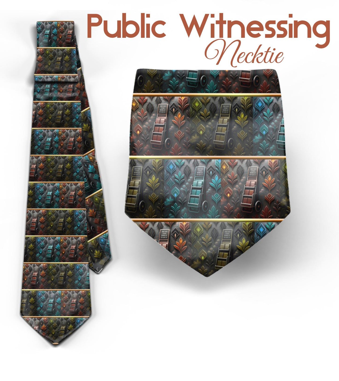 JW theme Neckties "witnessing Cart" standard size 58" or XL 62” custom jw.org neckties. Gift, Pioneer School. # witness cart