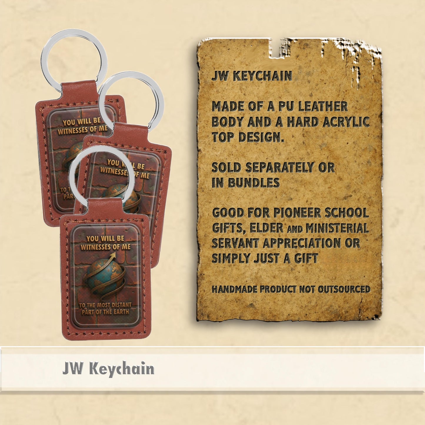 Jw theme keychains Pu leather , JW.Org, Jehovah’s Witnesses gifts .”Distant part of the world”