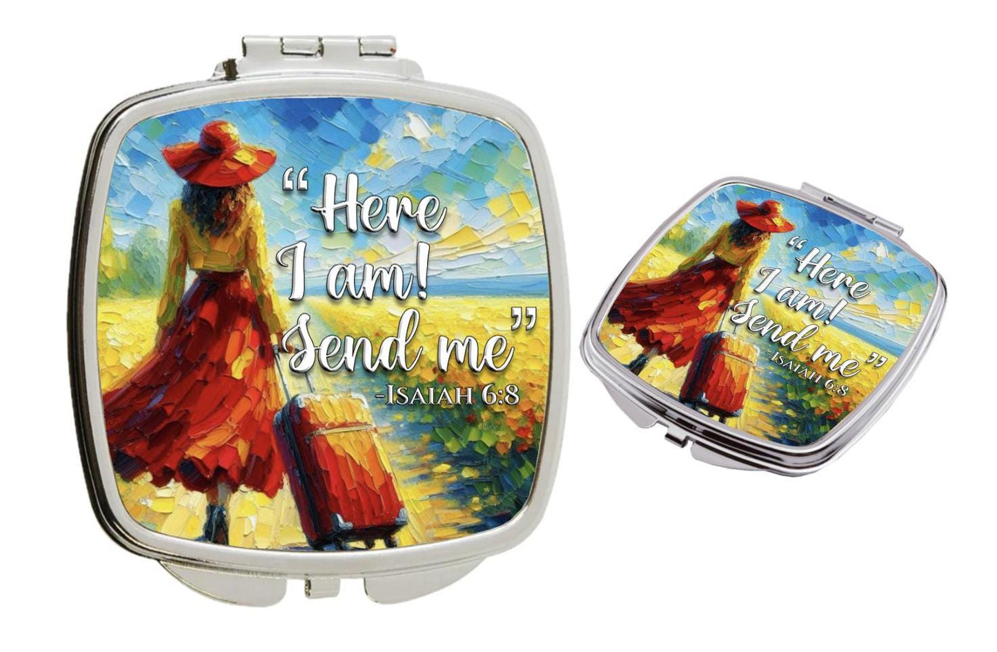 JW.org gift, Isaiah 6:8 “Here I am! Send me” " compact mirror. JW gift. Two options