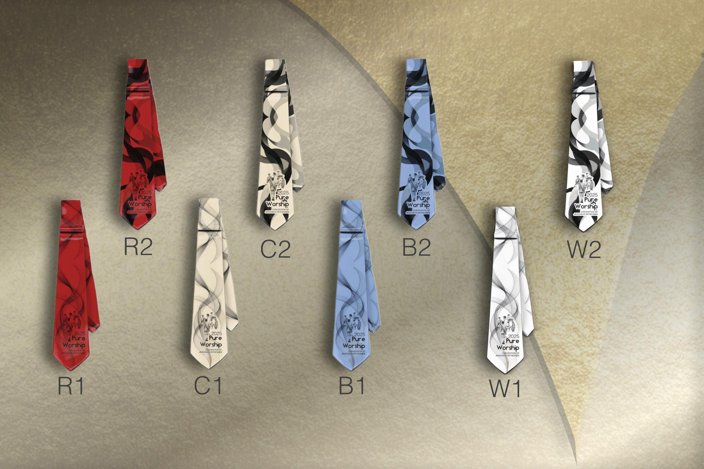 JW theme Neckties 2025 Regional Convention "Pure Worship" standard size 58” custom jw.org neckties. # cream, blue, red white.