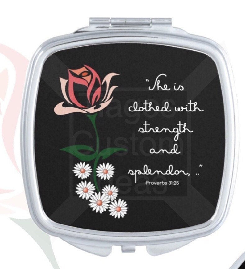 JW.org gift, Pro 31:25 “Strength and splendor ” " compact mirror. JW gift #square rounded edge