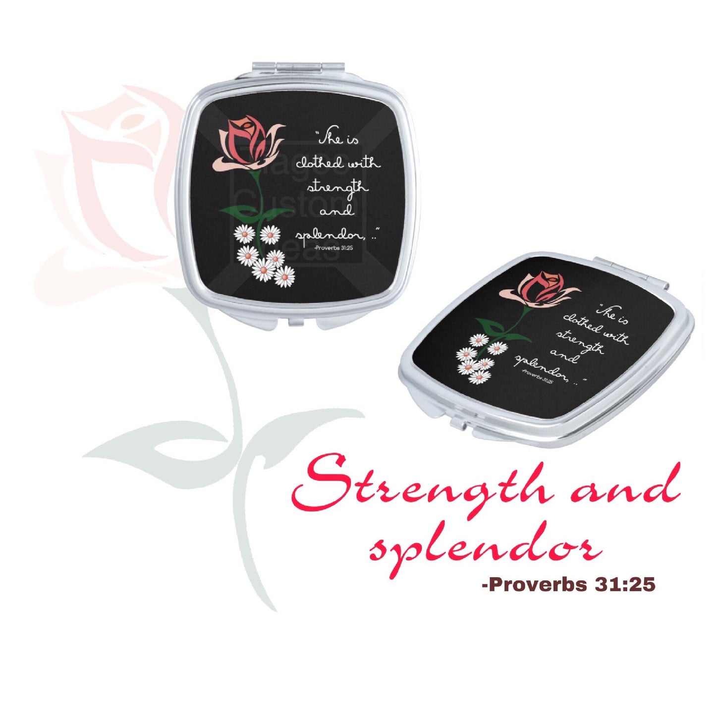 JW.org gift, Pro 31:25 “Strength and splendor ” " compact mirror. JW gift #square rounded edge