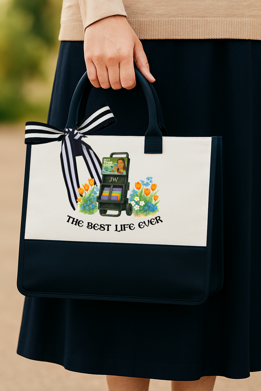 JW Theme pioneer school modern tote bag. 2025 15.8 × 11.8 × 6.8 inches (40 × 30 × 17 cm #witness cart best life ever.