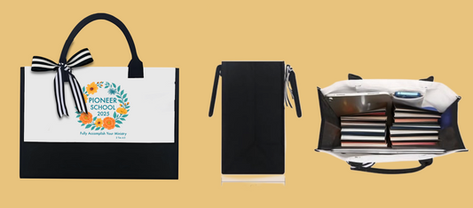 JW Pioneer school modern tote bag. 15.8 × 11.8 × 6.8 inches