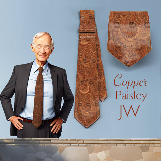 JW theme Neckties "Jw Copper Paisley" standard size 58" or 62 “ extra long. JW.ORG neckties. Gift, Pioneer School. #copper Paisley tie