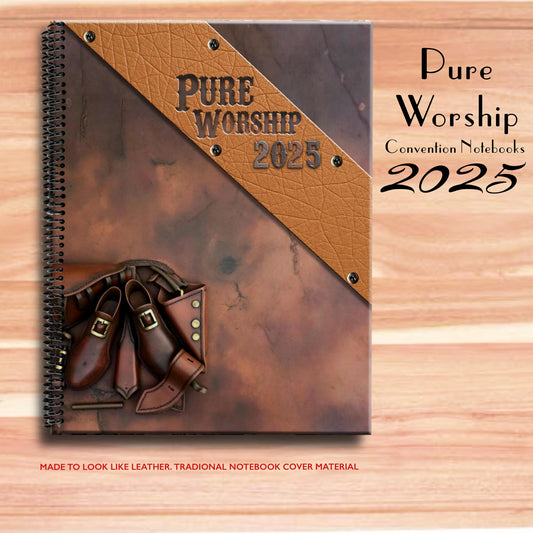 JW notebook . 2025 Regional Convention.  “PURE WORSHIP ” program block ready notebook. 8.5 x 11 standard. Multiple designs #4. Leather