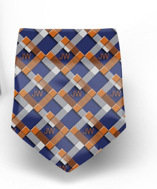 JW theme Neckties  “Plaid  orange blue” JW.ORG neckties. Gift jw gifts