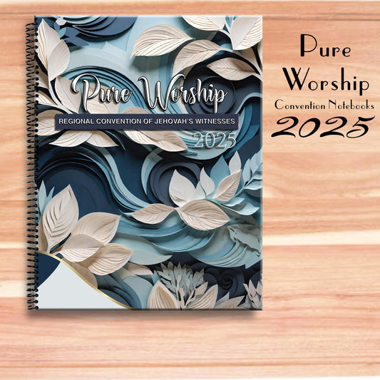 JW notebook . 2025 Regional Convention.”PURE WORSHIP ” program block ready notebook. 8.5 x 11 standard . Safe Coils. #2. Paper cut