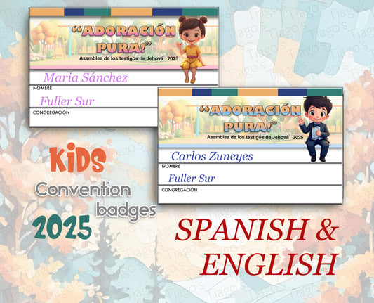JW.ORG 2025 Regional convention Name Tags - Kids version. “Pure worship ”.  Aluminum 2 1/8”x 3 3/8”  personalized. Emergency contacts.